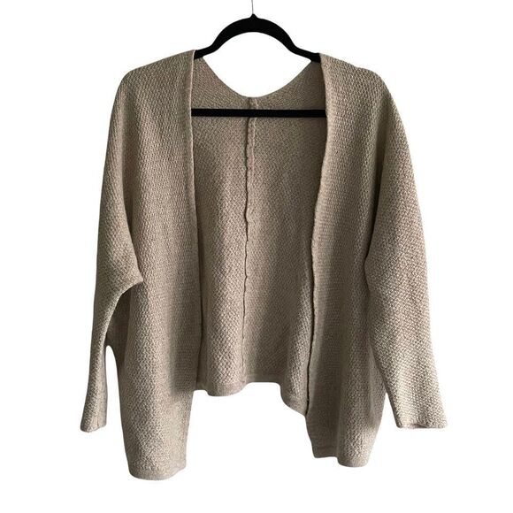 MADE IN ITALY Wool Open Cardigan Sweater Dolman Sleeves Tan One Size - Picture 3 of 9